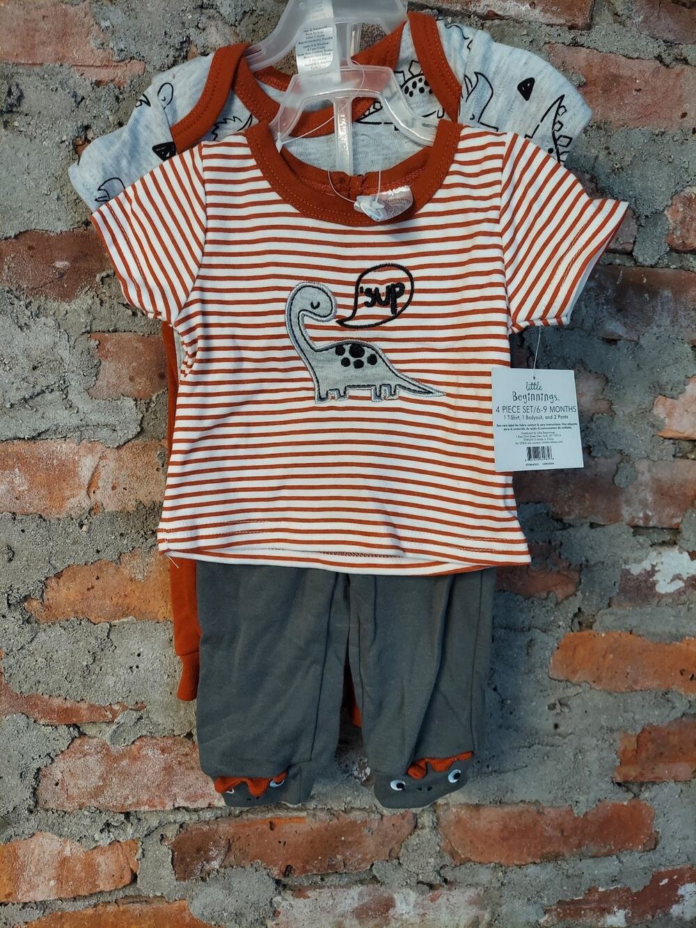 Little Beginnings Baby Boys 6-9 Months 4 Piece Set Dinosaur Outfit